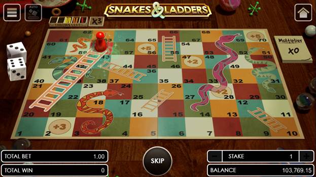 Snakes and Ladders the player stopping on a ladder